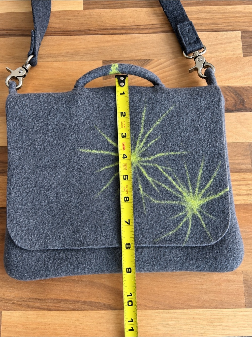 Katirilly Feltworks Wool Felt Crossbody Bag Gray Green Artisan Handmade Purse